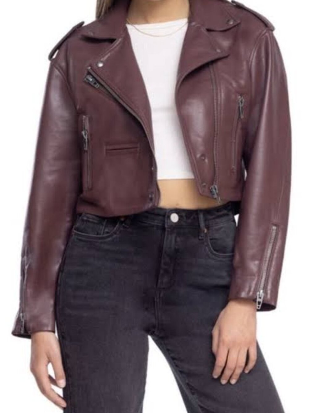 Faux Leather Cropped Moto Jacket